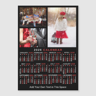 2026 Kalender Svart Röd Personlig Foto Magnet