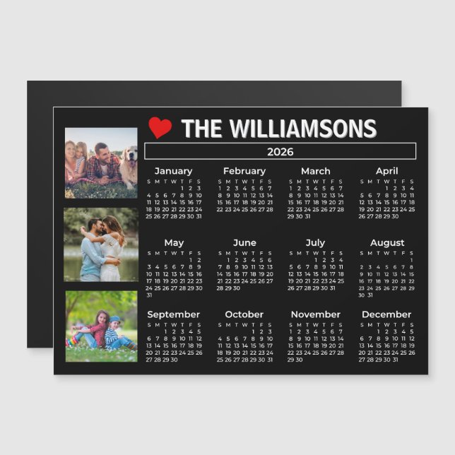 2026 Kalender Svart Vitt Foto Collage Magnet (Fram/baksida)