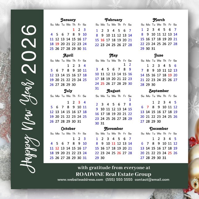 2026-kalender svart, vitt korrespondentkort (Skapare uppladdad)
