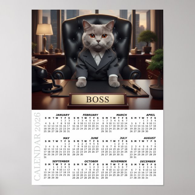 2026 Kalender, The Boss - Kontorskul Cats / Stor Poster (Framsidan)