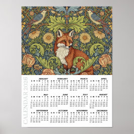 2026 Kalender, Trädgårdsräv, Härfågel, William Mor Poster