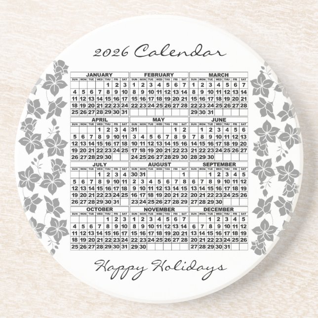 2026 Kalender Underlägg Blommor vit (Framsidan)