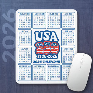 2026 Kalender - USA 250 Röd Vit Blå Musmatta