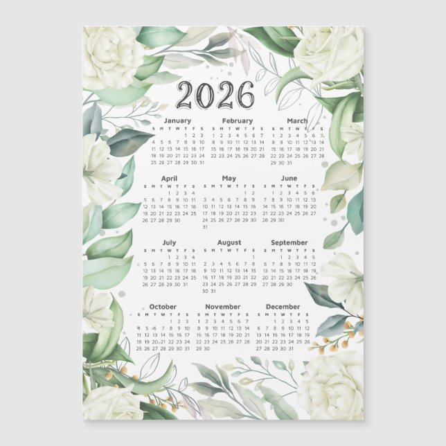2026 Kalender Watercolor Eucalyptus White Blommigt (Framsida)