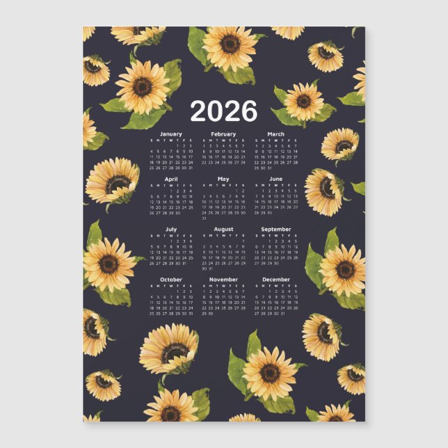 2026 Kalender Watercolor Sunblommor Mönster (Framsida)