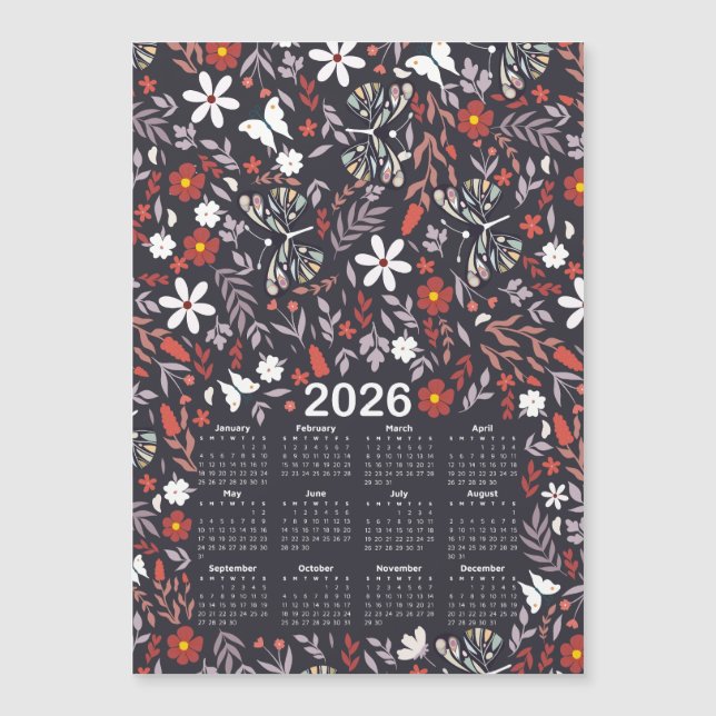 2026 Kalender Whimsical Blommigt and Butterfly (Framsida)