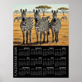 2026 Kalender, Zebror, Afrikansk Safari, Afrika Poster