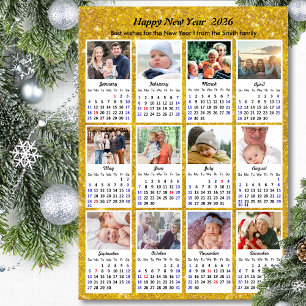 2026 Kalenderfamilj 12 foto Modern Guld Glitter