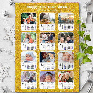 2026 Kalenderfamilj 12 foto Modern Guld Glitter