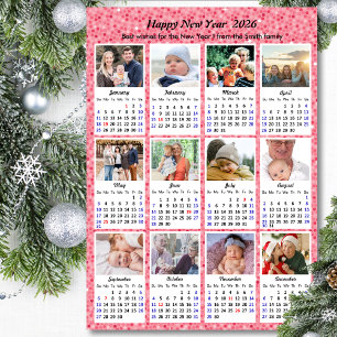 2026 Kalenderfamilj 12 foto Modern Rosa Glitter