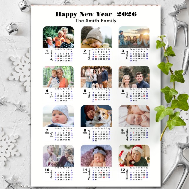 2026 Kalenderfamilj 12 minimalistisk fotokollage (Skapare uppladdad)