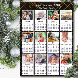 2026 Kalenderfamilj 12 Photo Modern Black Guld