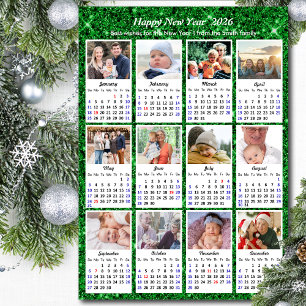 2026 Kalenderfamilj 12 Photo Modern Grönt Glitter