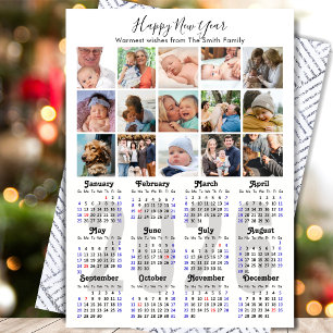 2026 Kalenderfamilj 15 Photo Collage Black Silver Julkort