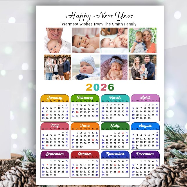 2026 Kalenderfamilj 8 Photo Collage Magnetic (Skapare uppladdad)