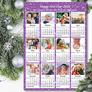 2026 Kalenderfamiljens foto Modern Lila Glitter