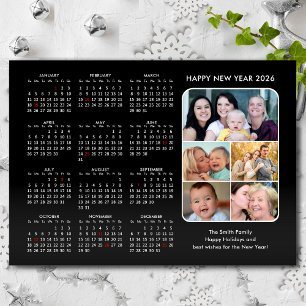 2026 Kalenderfamiljens foto Modern svart, minimali Julkort