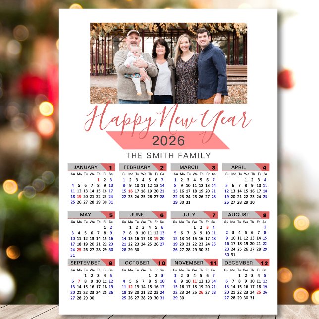 2026 Kalenderfamiljens moderna Rosa-foto Magnetic (Skapare uppladdad)