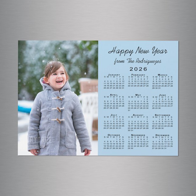 2026 Kalenderfoto Gott nytt år Light Blue (2026 Calendar Photo Happy New Year Light Blue Magnet in situ)