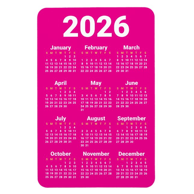2026 Kalendermagnet | Anpassade färger Magnet (Vertikal)