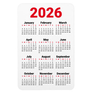 2026 Kalendermagnet | Röd Svart Grå Vit Magnet