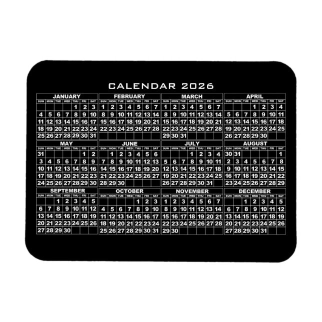 2026 Kalendermagnet svart Magnet (Horisontell)