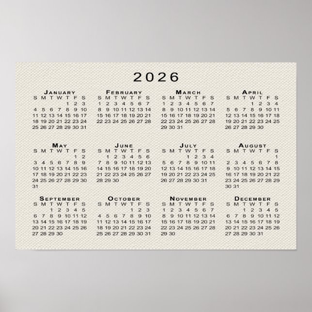 2026 Kalendermall med falsk canvas-struktur Poster (Framsidan)