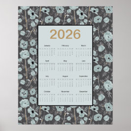 2026 Kalendern Hela Året Blågrå Vallmo Poster