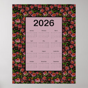 2026 Kalendern Hela Året Konblommor Poster