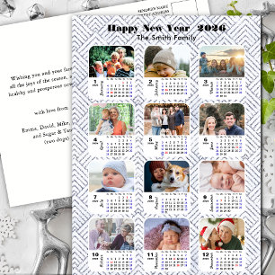 2026 Kalendern Modern Familjefoto Collage Silver Helg Vykort