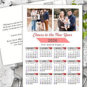 2026 Kalendern Modern Rosa Familjefoto Minimalisti Helg Vykort