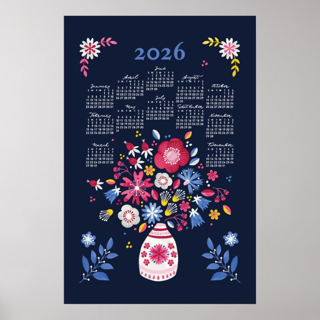 2026 Kalendern Poster Folksy Bouquet (Framsidan)