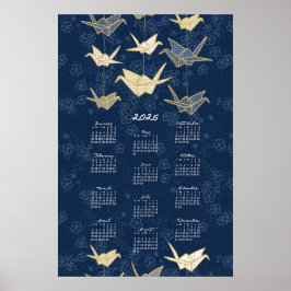 2026 Kalendern Poster Origami Cranes Blue och Guld