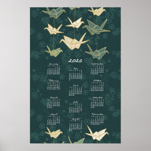 2026 Kalendern Poster origami Tranor Grön och Guld