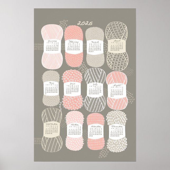 2026 Kalendern Poster Stickning Beige och Rosa (Framsidan)