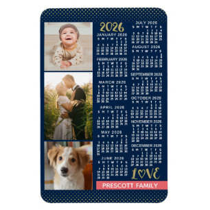 2026 Kalendernavy Coral Guld Familjefoto Collage Magnet