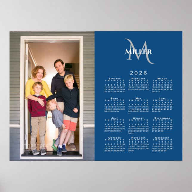 2026 Kalenderns Anpassningsbar Foto Monogram Namn  Poster (Framsidan)