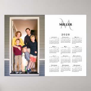 2026 Kalenderns Anpassningsbar Photo Monogram Namn Poster