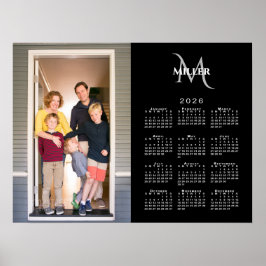 2026 Kalenderns Anpassningsbar Photo Monogram Namn Poster
