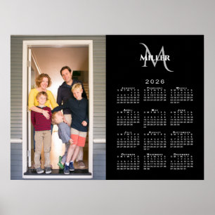 2026 Kalenderns Anpassningsbar Photo Monogram Namn Poster