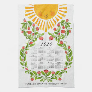 2026 Kalenderns Blommigt Kökshandduk