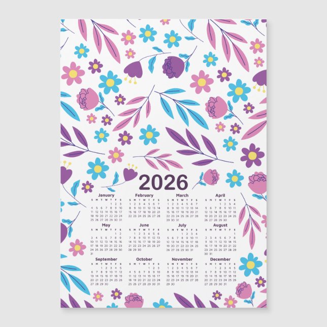 2026 Kalenderns Lila och blått Blommönster (Framsida)
