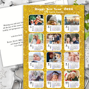 2026 Kalenderns moderna familj 12 foto Guld Glitte Helg Vykort