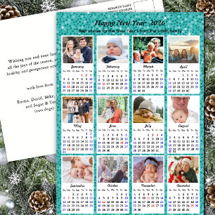 2026 Kalenderns moderna familj 12 Photo Blue Glitt Helg Vykort
