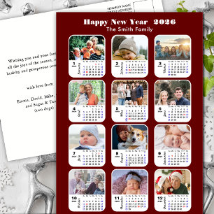 2026 Kalenderns moderna familj 12 Photo Red Glitte Helg Vykort