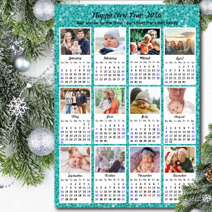 2026 Kalenderns moderna foto-fixerande Grönt i fam Julkort