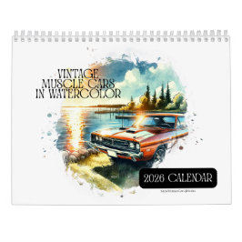 2026 Kalenderns Vintage - muskelbilar i vattenfärg Kalender