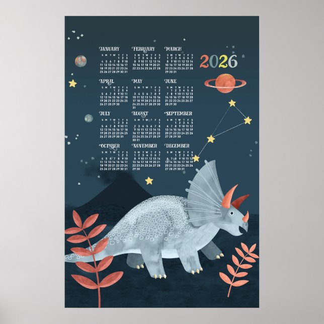 2026 Kalenderplanscher Triceratops  Poster (Framsidan)