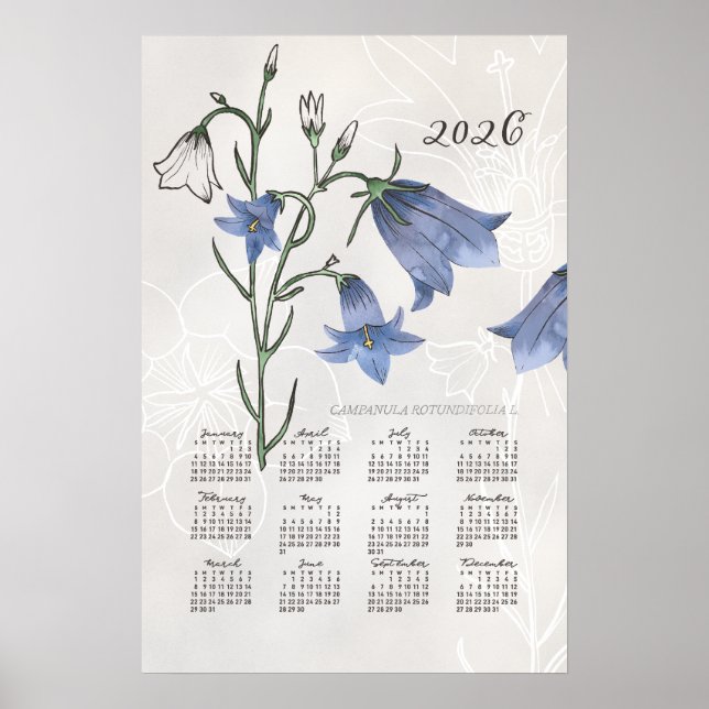 2026 Kalenderväggskalender Botanisk Blåklocka Poster (Framsidan)
