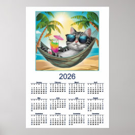 2026 Kattkalender Cool Tropical Cat Poster